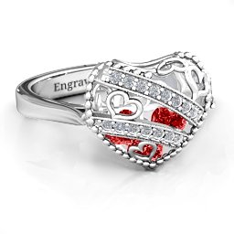 Caged Hearts Ring with 2-6 Stones in 925 Sterling Silver