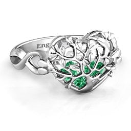 Caged Hearts Ring with 2-6 Stones in 925 Sterling Silver with Emerald, Citrine, Smokey Quartz, and Pink Tourmaline