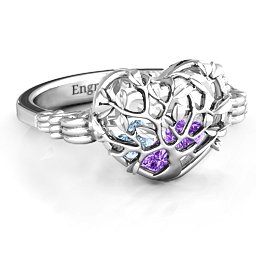 Caged Hearts Ring with 2-6 Stones in 925 Sterling Silver with Amethyst, Aquamarine, Citrine, Smokey Quartz, and Pink Tourmaline