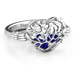Caged Hearts Ring with 2-6 Stones in 925 Sterling Silver with Blue Sapphire, Citrine, Smokey Quartz, and Pink Tourmaline