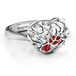 Caged Hearts Ring with 2-6 Stones in 925 Sterling Silver with Garnet, Aquamarine, Citrine, Smokey Quartz, and Pink Tourmaline