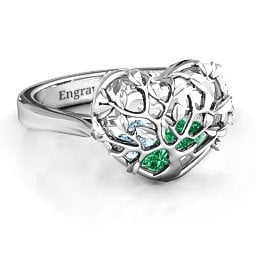 Caged Hearts Ring with 2-6 Stones in 925 Sterling Silver with Emerald, Aquamarine, Citrine, Smokey Quartz, and Pink Tourmaline
