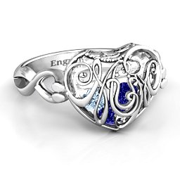 Caged Hearts Ring with 2-6 Stones in 925 Sterling Silver with Blue Sapphire, Aquamarine, Citrine, Smokey Quartz, and Pink Tourmaline