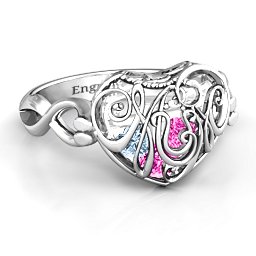 Caged Hearts Ring with 2-6 Stones in 925 Sterling Silver