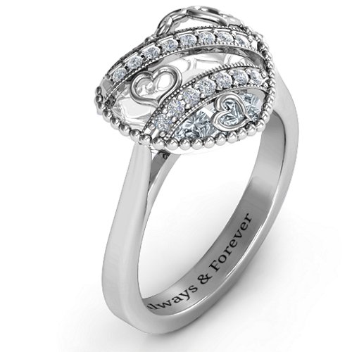 Sparkling Hearts Caged Hearts Ring with Ski Tip Band