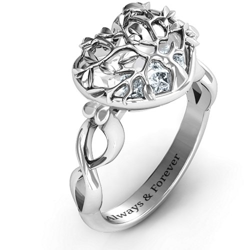 Family Tree Caged Hearts Ring with Infinity Band