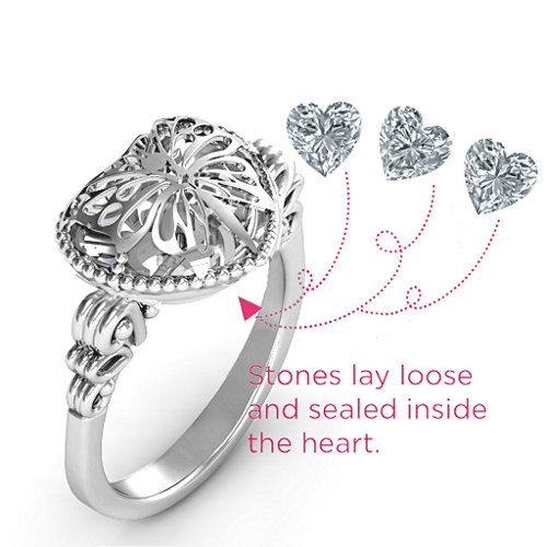 Butterfly Caged Hearts Ring with Butterfly Wings Band