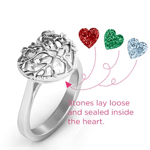 Family Tree Caged Hearts Ring with Ski Tip Band