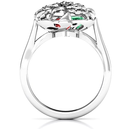 Family Tree Caged Hearts Ring with Ski Tip Band