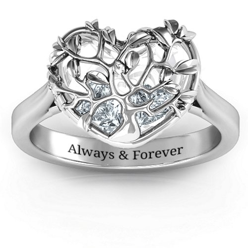 Family Tree Caged Hearts Ring with Ski Tip Band