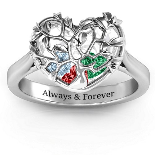 Family Tree Caged Hearts Ring with Ski Tip Band