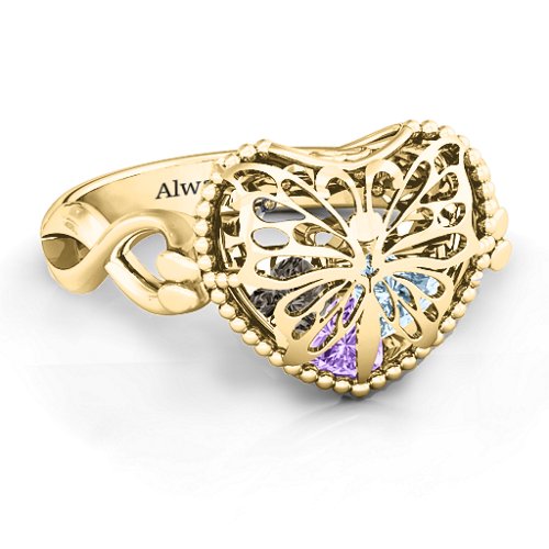 Butterfly Caged Hearts Ring with Infinity Band