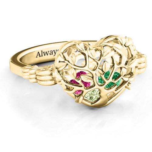 Family Tree Caged Hearts Ring with Butterfly Wings Band