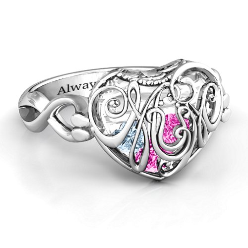 Mum heart Caged Hearts Ring with Infinity Band