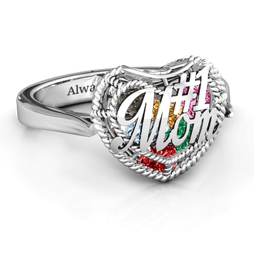 #1 Mom Caged Hearts Ring with Ski Tip Band