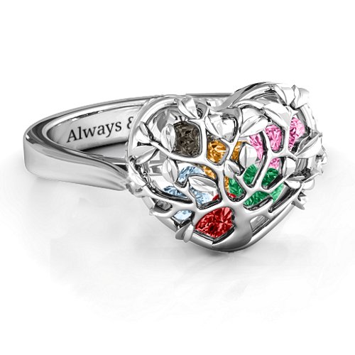 Family Tree Caged Hearts Ring with Ski Tip Band