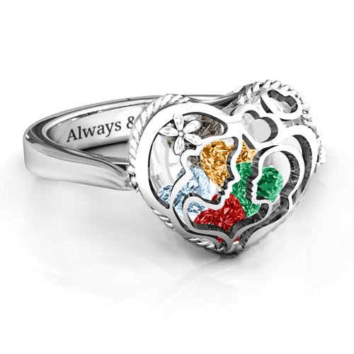 Mother and Child Caged Hearts Ring with Ski Tip Band