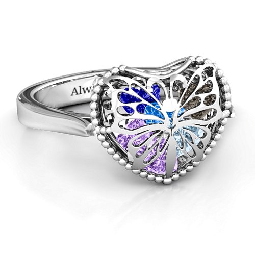 Butterfly Caged Hearts Ring with Ski Tip Band