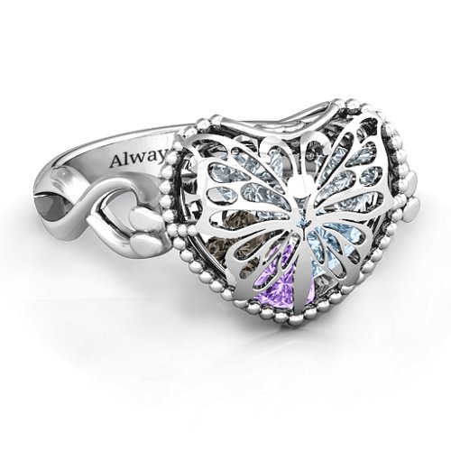 Butterfly Caged Hearts Ring with Infinity Band