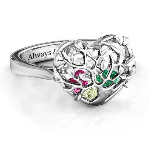 Family Tree Caged Hearts Ring with Ski Tip Band