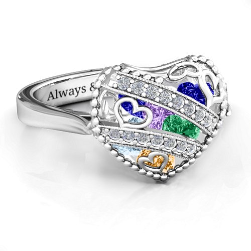 Sparkling Hearts Caged Hearts Ring with Ski Tip Band