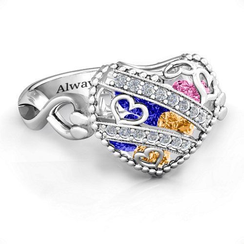 Sparkling Diamond Hearts Caged Hearts Ring with Infinity Band