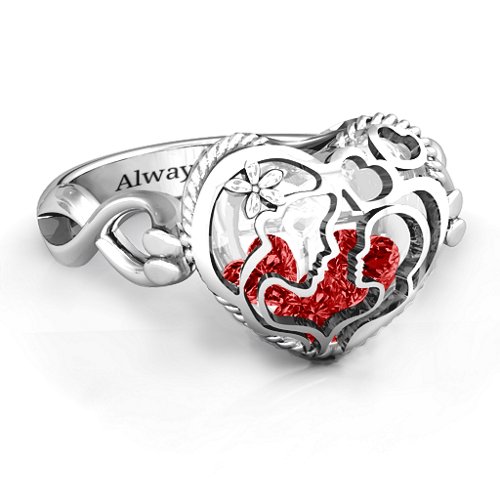 Mother and Child Caged Hearts Ring with Infinity Band