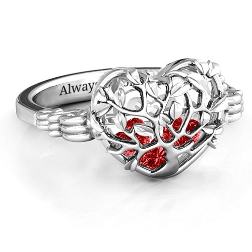Family Tree Caged Hearts Ring with Butterfly Wings Band