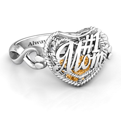 #1 Mom Caged Hearts Ring with Infinity Band