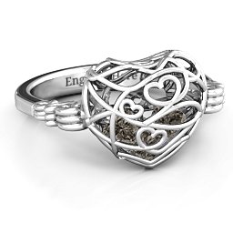 Caged Hearts Ring with 2-6 Stones in 925 Sterling Silver with Smokey Quartz, Citrine, and Pink Tourmaline