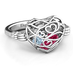 Caged Hearts Ring with 2-6 Stones in 925 Sterling Silver with Ruby, Aquamarine, Citrine, Smokey Quartz, and Pink Tourmaline