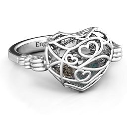 Caged Hearts Ring with 2-6 Stones in 925 Sterling Silver with Alexandrite, Smokey Quartz, Citrine, and Pink Tourmaline