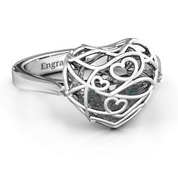 Caged Hearts Ring with 2-6 Stones in 925 Sterling Silver with Alexandrite, Citrine, Smokey Quartz, and Pink Tourmaline
