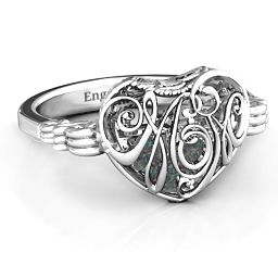 Caged Hearts Ring with 2-6 Stones in 925 Sterling Silver with Alexandrite, Citrine, Smokey Quartz, and Pink Tourmaline