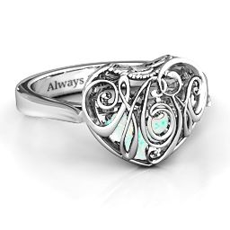 Caged Hearts Ring with 2-6 Stones in 925 Sterling Silver with Opal, Citrine, Smokey Quartz, and Pink Tourmaline