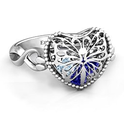 Caged Hearts Ring with 2-6 Stones in 925 Sterling Silver with Blue Sapphire, Aquamarine, Citrine, Smokey Quartz, and Pink Tourmaline