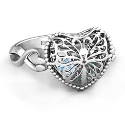 Caged Hearts Ring with 2-6 Stones in 925 Sterling Silver with Alexandrite, Aquamarine, Citrine, Smokey Quartz, and Pink Tourmaline