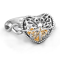 Caged Hearts Ring with 2-6 Stones in 925 Sterling Silver with Citrine, Smokey Quartz, and Pink Tourmaline
