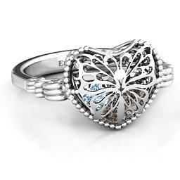 Caged Hearts Ring with 2-6 Stones in 925 Sterling Silver with Smokey Quartz, Aquamarine, Citrine, and Pink Tourmaline