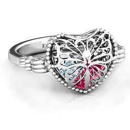Caged Hearts Ring with 2-6 Stones in 925 Sterling Silver with Ruby, Aquamarine, Citrine, Smokey Quartz, and Pink Tourmaline
