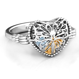Caged Hearts Ring with 2-6 Stones in 925 Sterling Silver with Citrine, Aquamarine, Smokey Quartz, and Pink Tourmaline