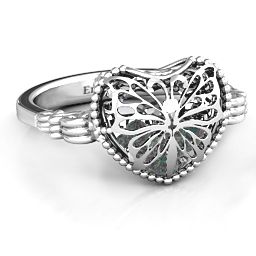 Caged Hearts Ring with 2-6 Stones in 925 Sterling Silver with Alexandrite, Citrine, Smokey Quartz, and Pink Tourmaline