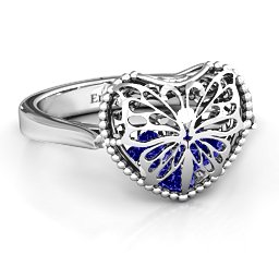 Caged Hearts Ring with 2-6 Stones in 925 Sterling Silver with Blue Sapphire, Citrine, Smokey Quartz, and Pink Tourmaline