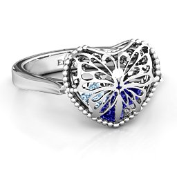 Caged Hearts Ring with 2-6 Stones in 925 Sterling Silver with Blue Sapphire, Aquamarine, Citrine, Smokey Quartz, and Pink Tourmaline