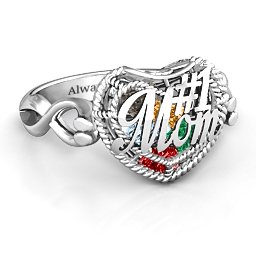 Caged Hearts Ring with 2-6 Stones in 925 Sterling Silver with Garnet, Emerald, Aquamarine, Citrine, Smokey Quartz, and Pink Tourmaline