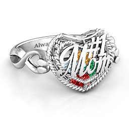 Caged Hearts Ring with 2-6 Stones in 925 Sterling Silver with Garnet, Emerald, Aquamarine, Citrine, Smokey Quartz, and Pink Tourmaline