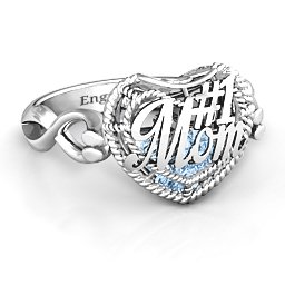 Caged Hearts Ring with 2-6 Stones in 925 Sterling Silver with Aquamarine, Citrine, Smokey Quartz, and Pink Tourmaline