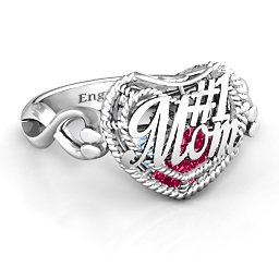 Caged Hearts Ring with 2-6 Stones in 925 Sterling Silver with Ruby, Aquamarine, Citrine, Smokey Quartz, and Pink Tourmaline