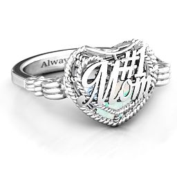 Caged Hearts Ring with 2-6 Stones in 925 Sterling Silver with Opal, Aquamarine, Citrine, Smokey Quartz, and Pink Tourmaline