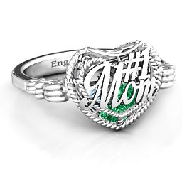 Caged Hearts Ring with 2-6 Stones in 925 Sterling Silver with Emerald, Aquamarine, Citrine, Smokey Quartz, and Pink Tourmaline